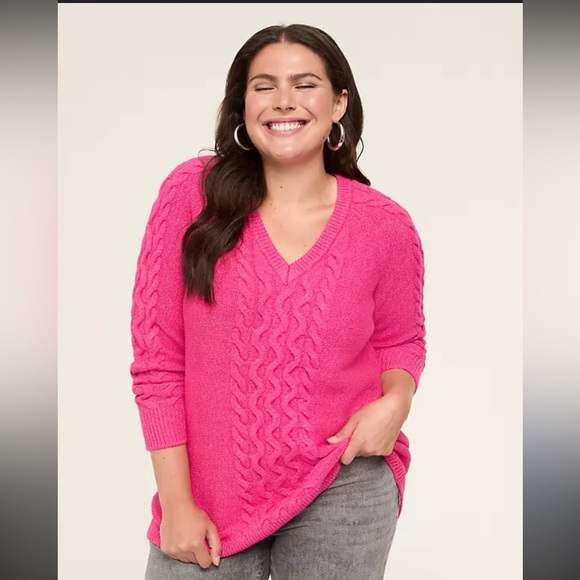 NEW LANE BRYANT CABLE KNIT SWEATER VNECK 14/16 - Picture 1 of 1